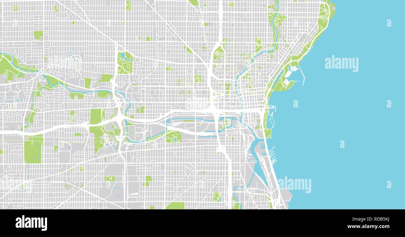 Urban vector city map of Milwaukee, Wisconsin, United States of America ...