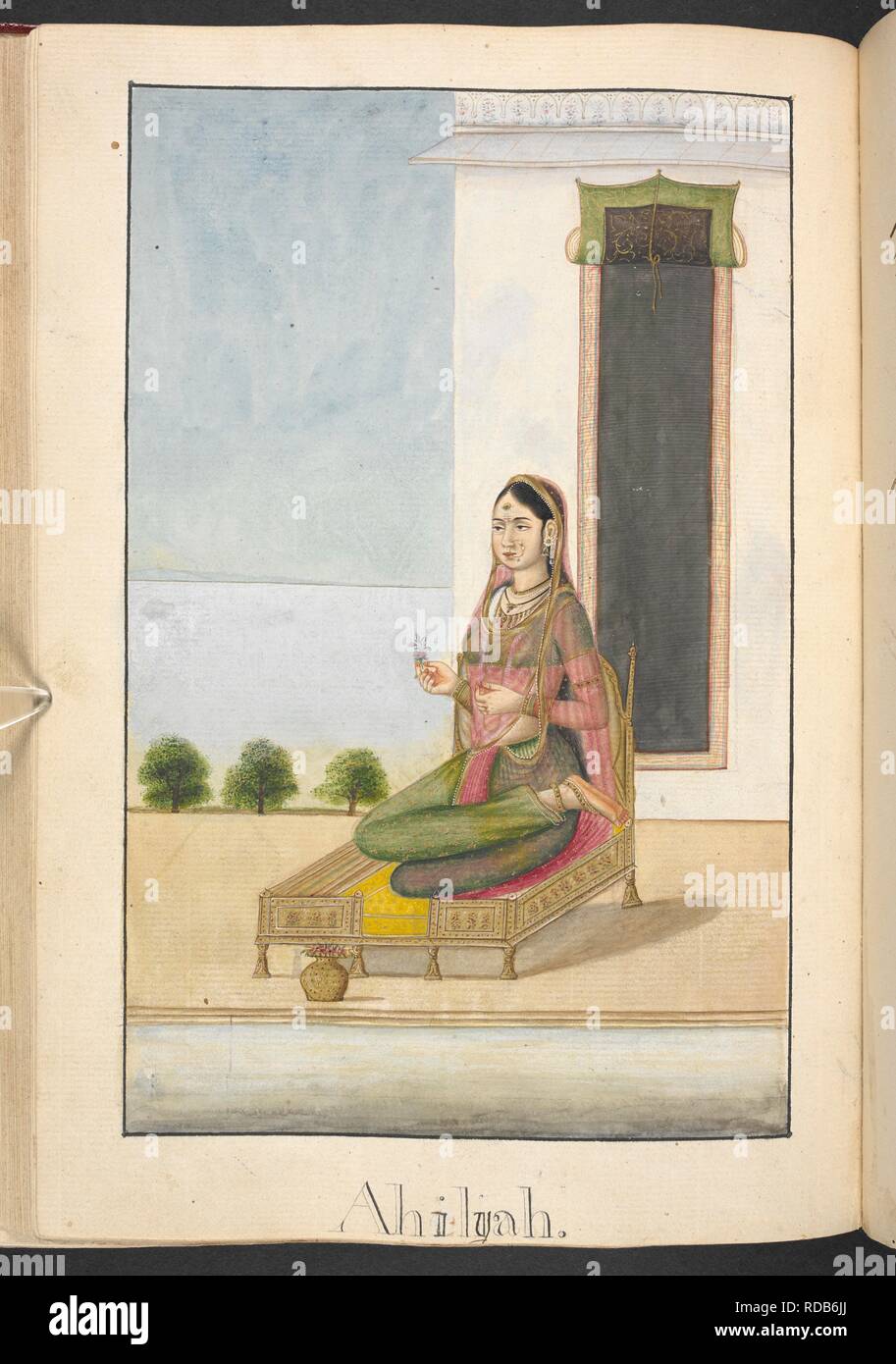 Ahalya, wife of the sage Gautama, who was turned to a stone. Inscribed: â€˜Ahilyah.â€™. 61 paintings illustrating the Adhyatma Ramayana, vol. 1. [Boddam collection.]. 1803 - 1804. Source: MSS Eur C116/1 f.69v. Author: ANON. Stock Photo