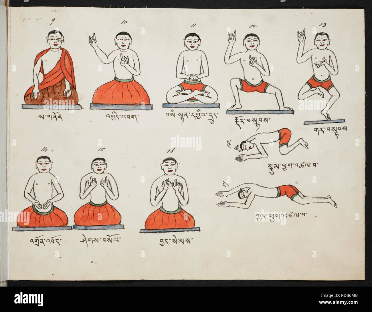 Mudras. â€˜9. Sagnonâ€™ [sa-gnon]â€™ position of repose assumed by Shakya when he had freed the world from evil spirits.â€™ â€˜So far applies to Shakya: the others are position of Deotasâ€™ â€˜10. Gingbagâ€™ [hgyin-hbag]â€™ the name of hands in this position.â€™ â€˜11. Sumtenkiltongâ€™ [bsam-stan-dkyil-drun] â€˜do. do. and feet.â€™ â€˜12. Dorrtabâ€™ [rdor-bstabs] â€˜do. do.â€™ â€˜13. Gurtabâ€™ [gar-bstabs] â€˜do. do.â€™ â€˜14. Dunbutâ€™ [hgron-hbod] â€˜do. position of Deota supposed to be inviting a supplicant to come.â€™ â€˜15. Sheghsulâ€™ [segs-bsol] â€˜flipping the fingers and saying â€˜go  Stock Photo