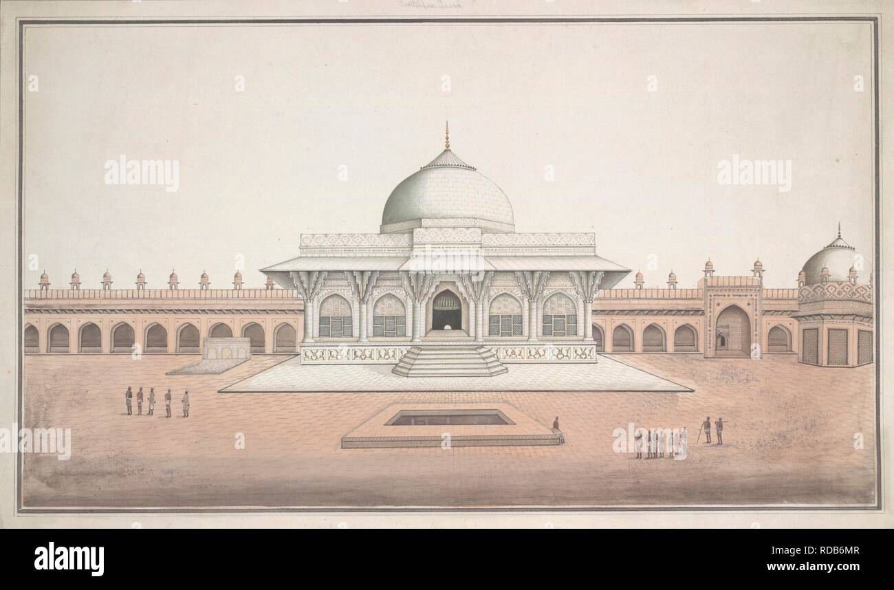 The Mausoleum of Shaikh Salim Chisti in the courtyard of the Jamiâ€˜ Masjid, Fatehpur Sikri. Archer Collection. c.1820. watercolour. Source: Add.Or.4032. Author: ANON. Stock Photo