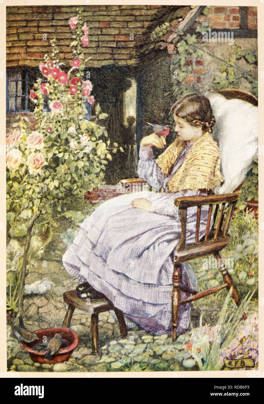 'For what are the voices of birds.'. Pippa Passes; & Men & Women [of the original 1855 edition] ... Illustrated by Eleanor Fortescue Brickdale. London : Chatto & Windus, 1908. Source: Tab.501.b.13 opposite page 50. Author: Fortescue-Brickdale, Eleanor. Stock Photo
