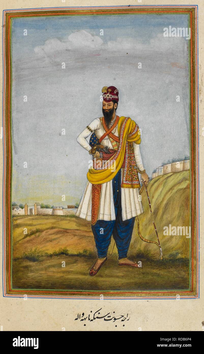 Portrait of Raja Jasvant Singh of Nabha (r.1783-1840). Tazkirat al-umara, written for Col. James Skinner. Historical notices of some princely families of Rajasthan and the Panjab, chiefly of those near to Hissar where Colonel Skinner was stationed. Thirty-eight portraits. India, 1830. Source: Add. 27254, f.208v. Language: Persian. Author: ANON. Stock Photo
