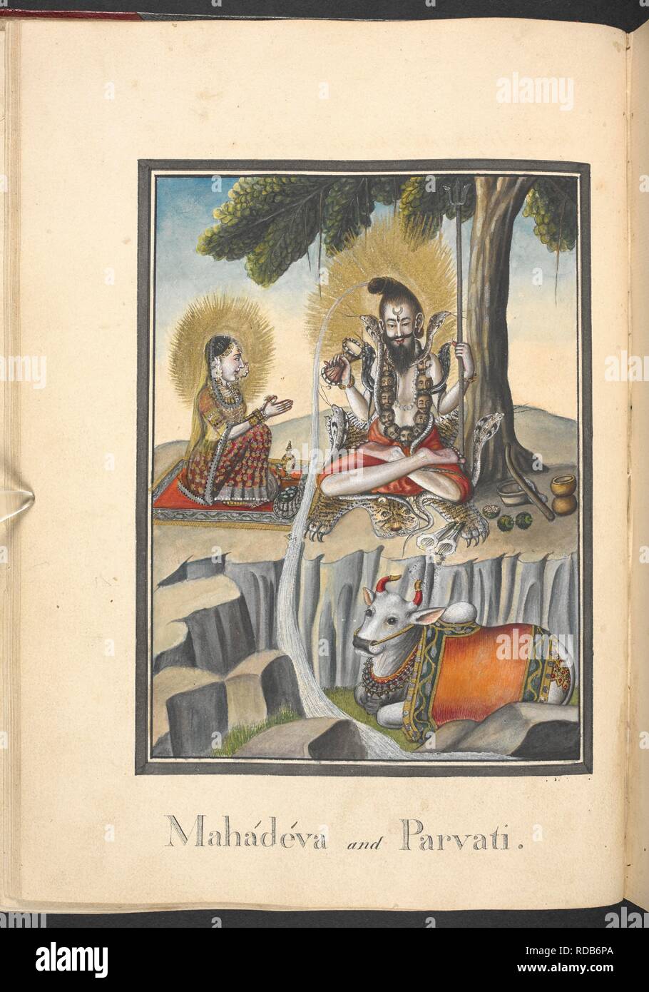 Shiva and Parvati. Inscribed: â€˜Mahadeva and Parvati.â€™. 61 paintings illustrating the Adhyatma Ramayana, vol. 1. [Boddam collection.]. 1803 - 1804. Source: MSS Eur C116/1 f.31v. Author: ANON. Stock Photo