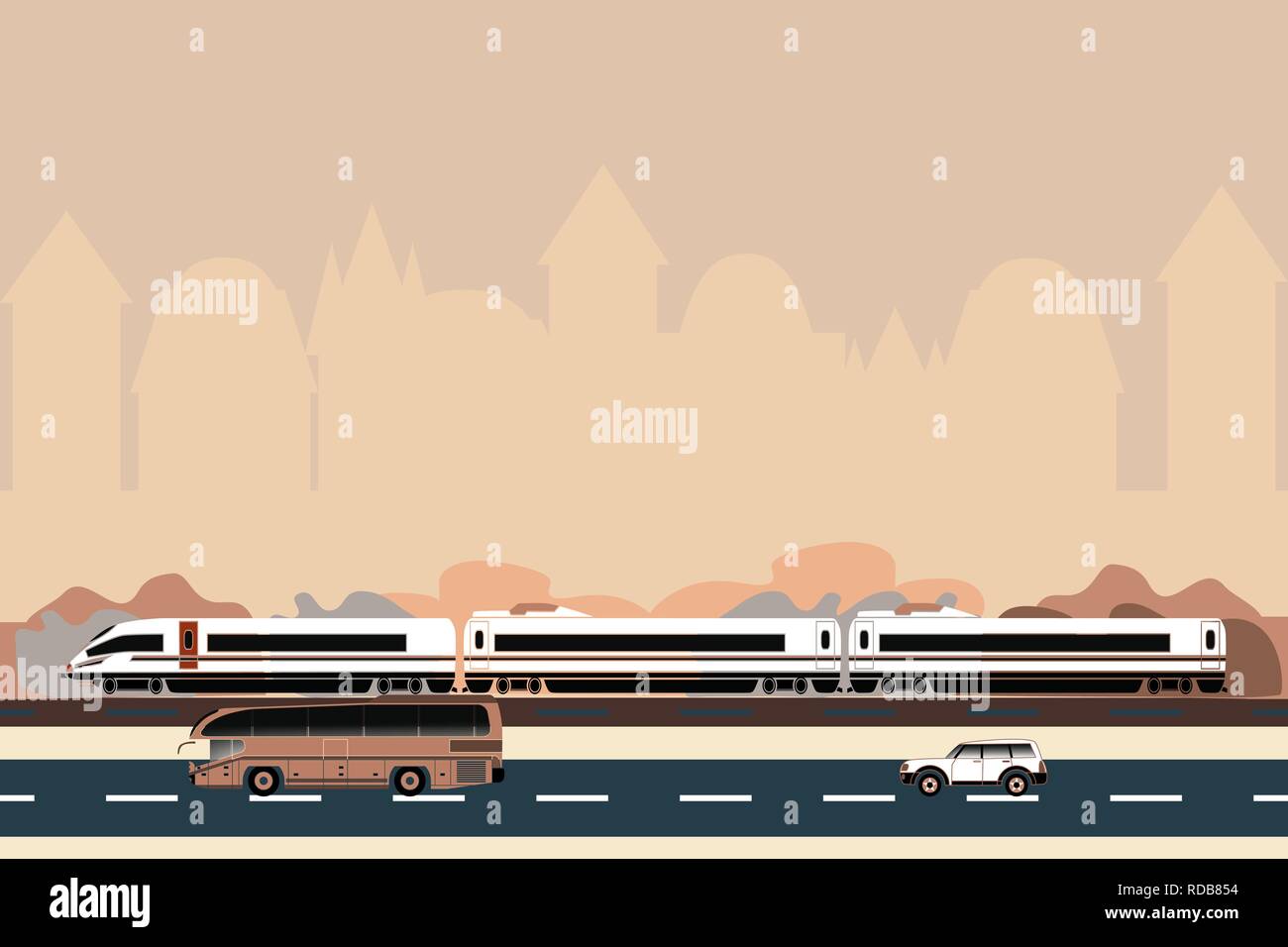 Vector illustration of different types of public passenger transport on