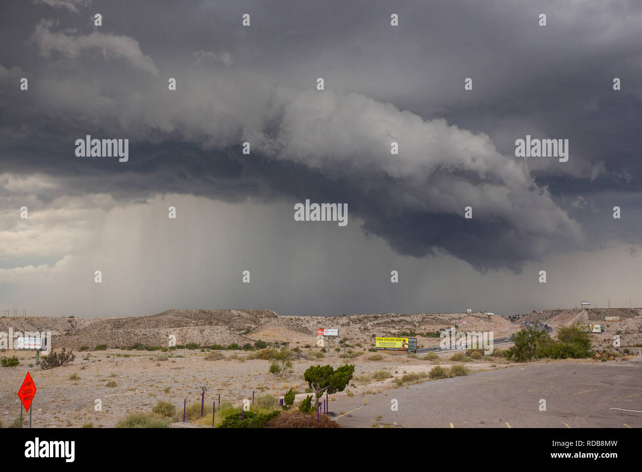 An arcus or shelf cloud develops on the edge of a severe thunderstorm in El Paso Texas Stock Photo