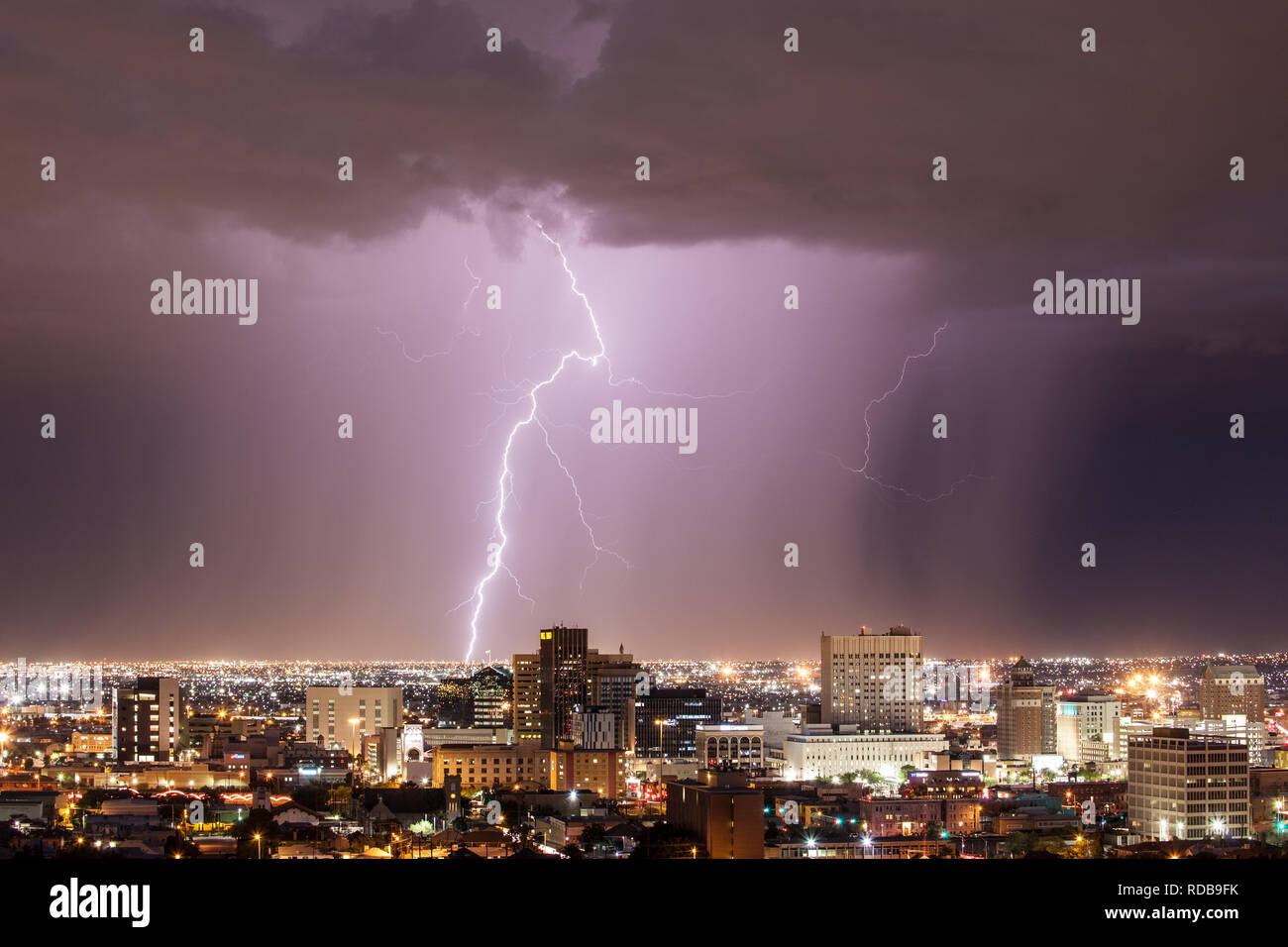 Lightning Strike over Downtown El Paso as seen from Rim Road during