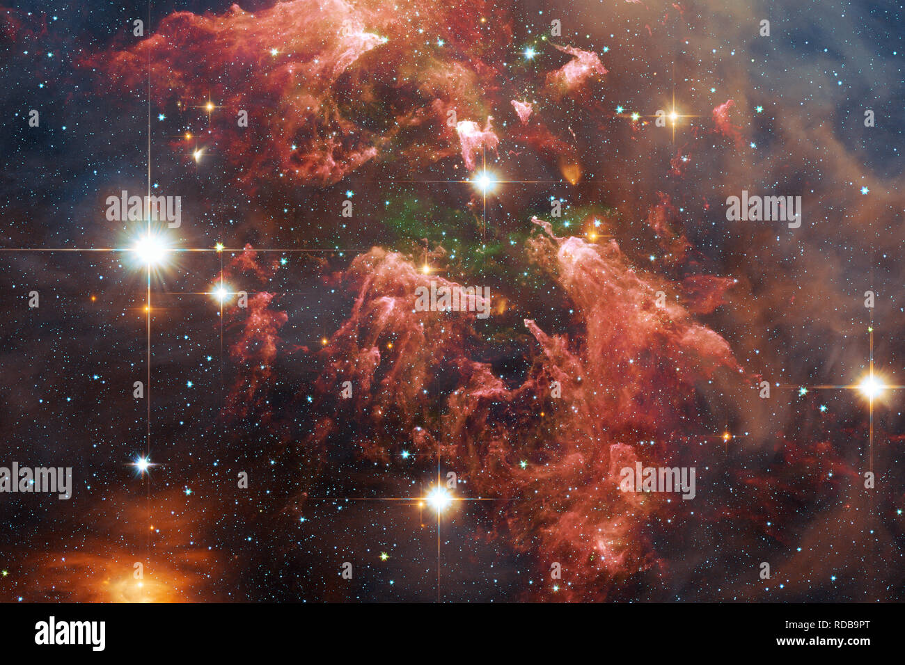 Nebulas, galaxies and stars in beautiful composition. Deep space art. Elements of this image furnished by NASA. Stock Photo