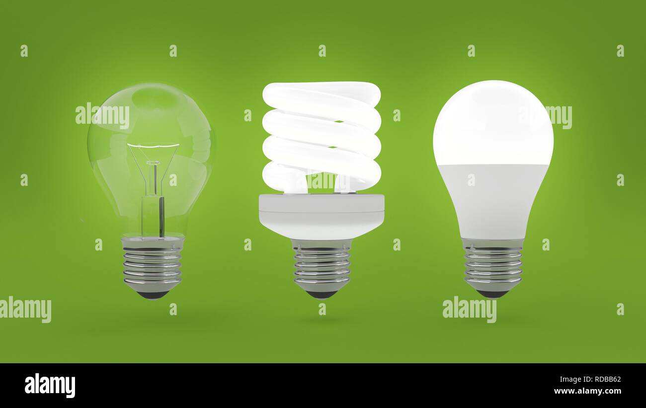 Light bulb isolated on green background. 3d illustration. Stock Photo