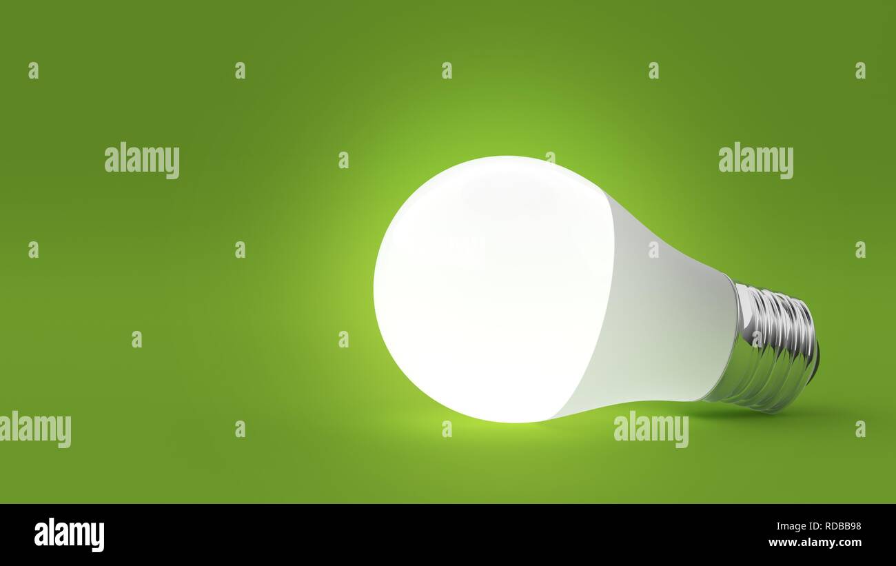 Light bulbs isolated on green background. 3d illustration Stock Photo