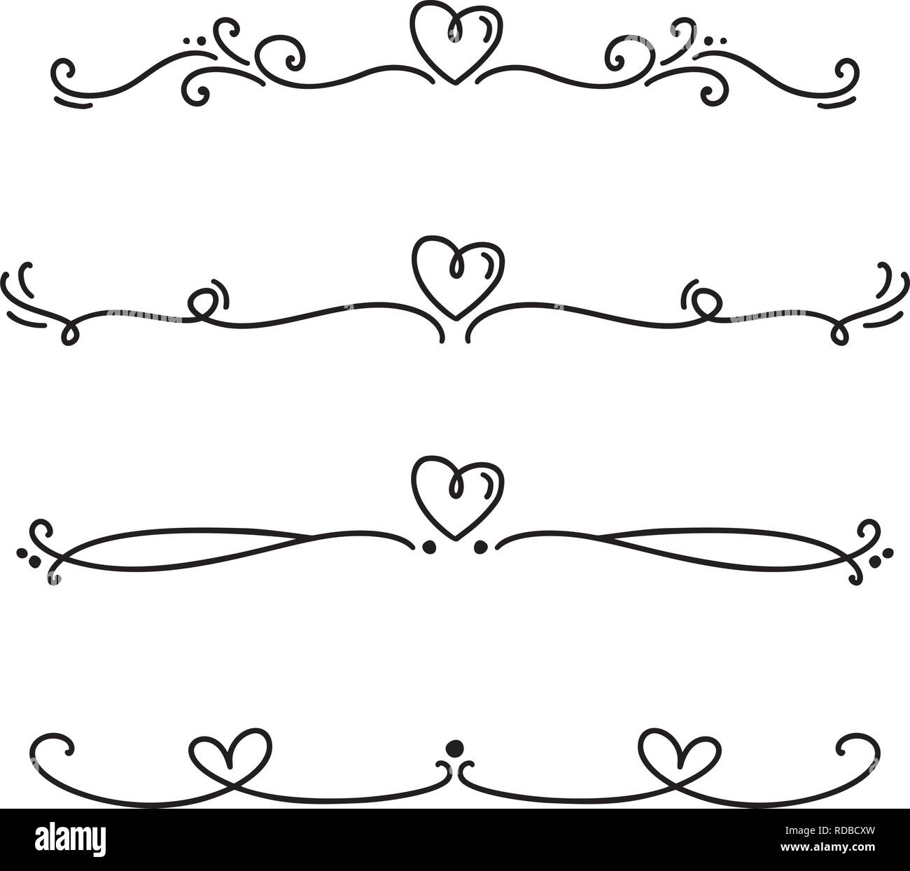 Vector Vintage Line Elegant Valentine Dividers And Separators