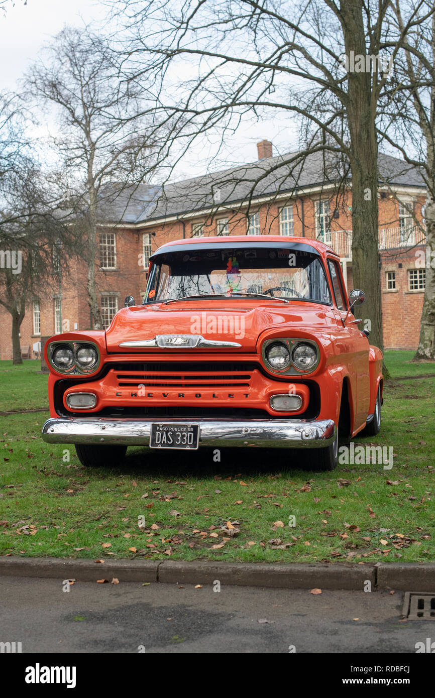 1958 Chevrolet Apache pick up truck at Bicester Heritage Centre. Oxfordshire, England Stock Photo