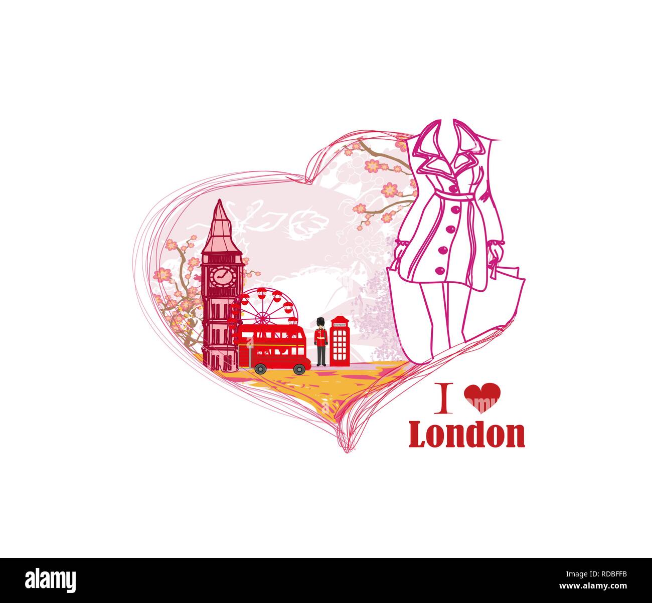 Woman shopping in London card Stock Vector