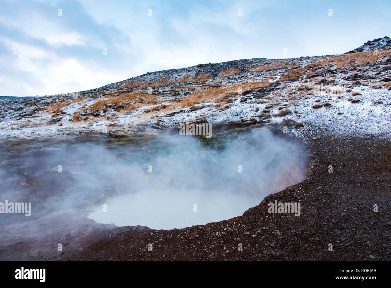 Thermal hot water springs near Reykjadalur in Iceland Stock Photo