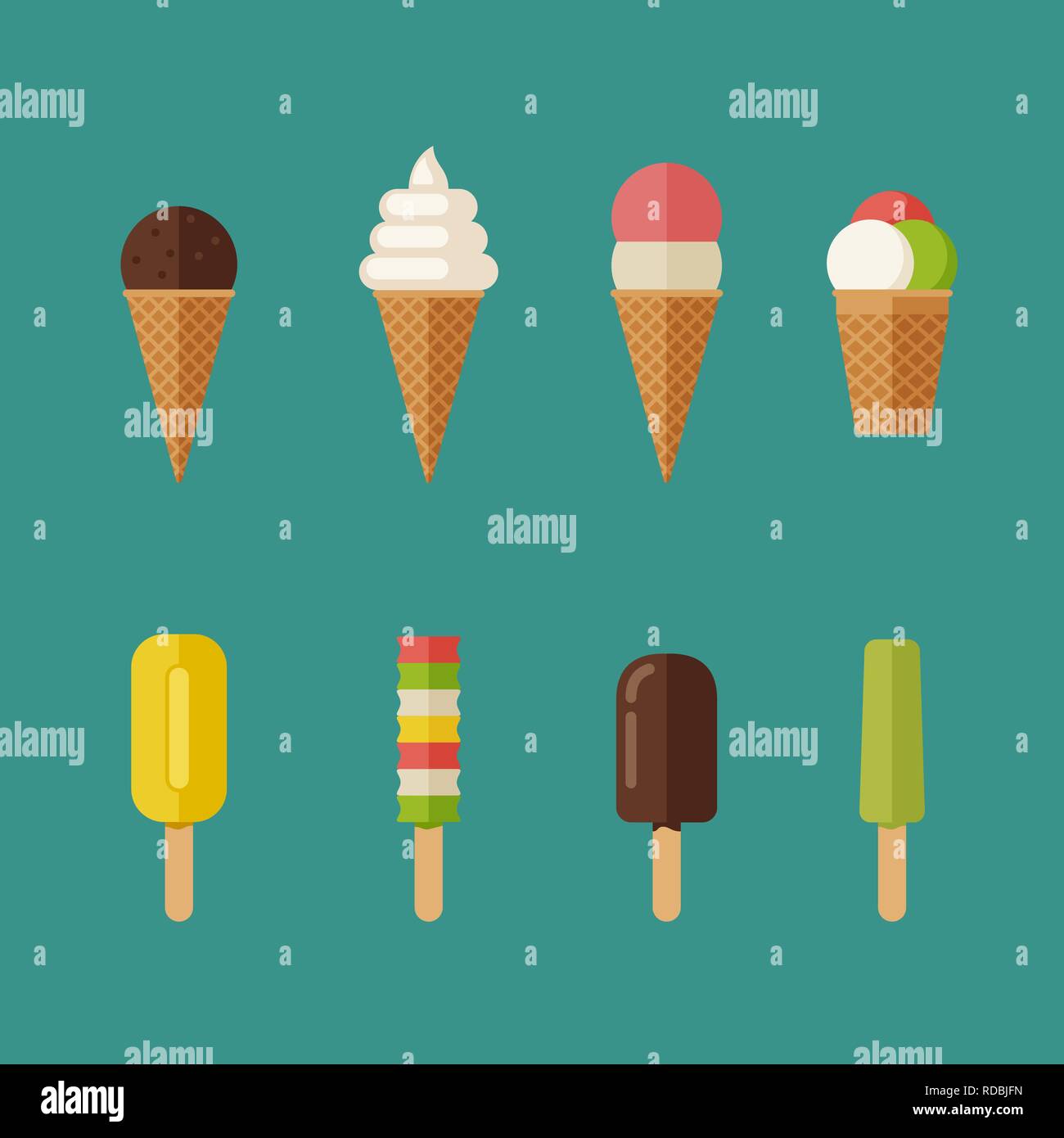 Ice cream flat icons set Stock Vector
