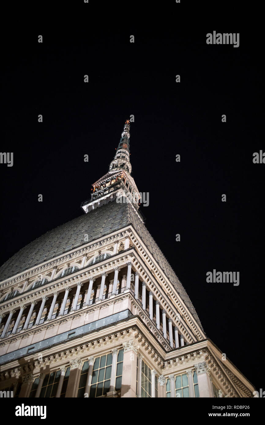 TURIN, ITALY - AUGUST 24, 2018: View of the Mole Antonelliana, major landmark in Turin, Italy. Stock Photo