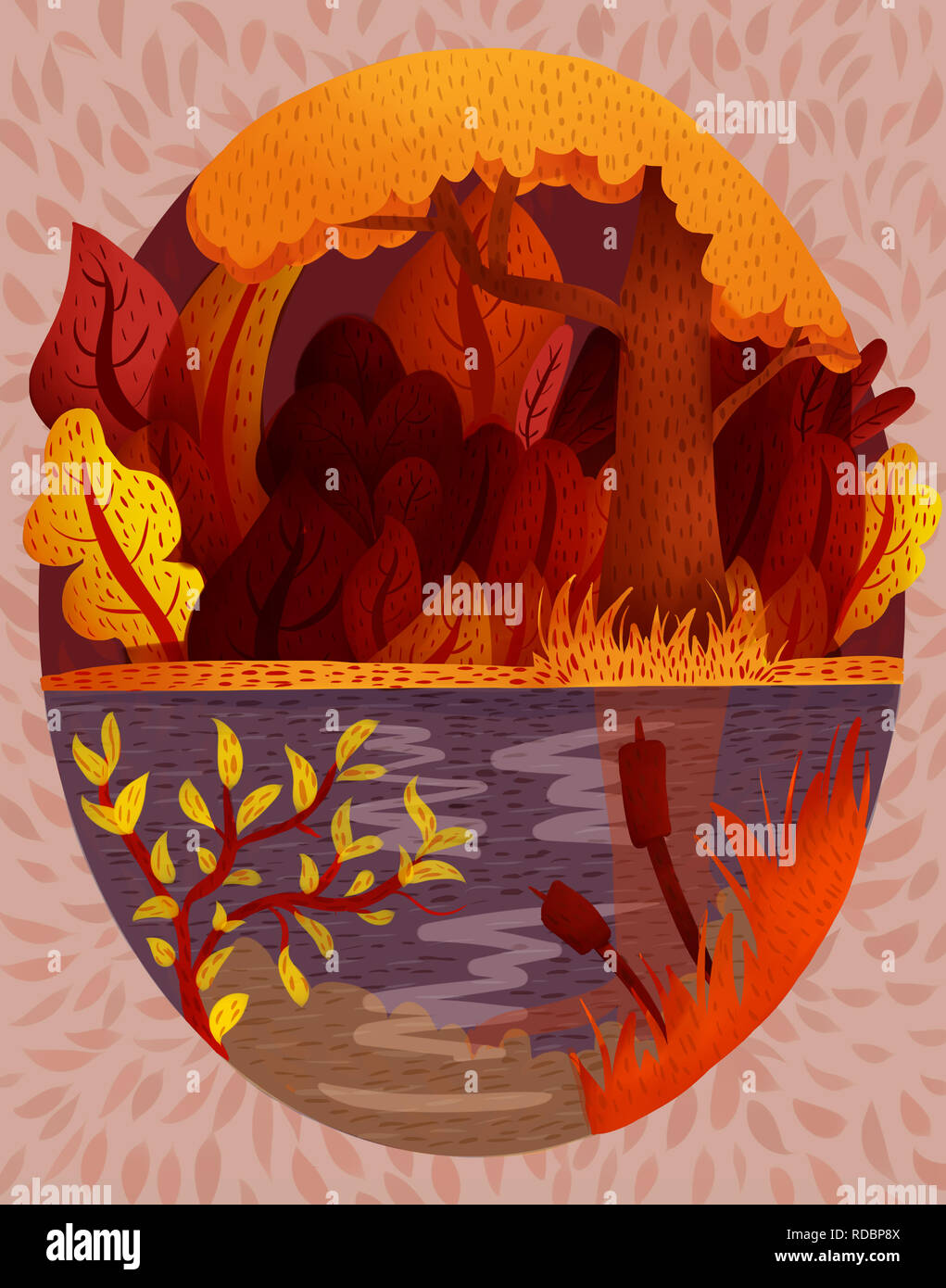 Autumn landscape. beautiful trees and lake. Nature illustration Stock ...