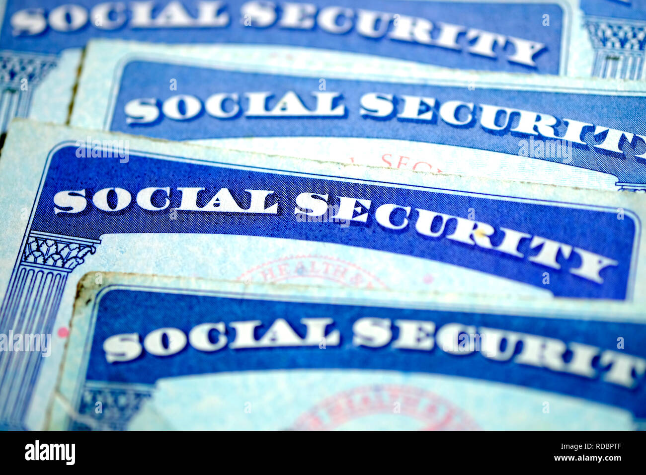 Social Security Cards Symbolizing Benefits for Elderly United Stated Stock Photo