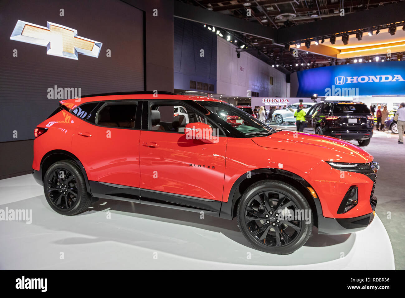 Detroit, Michigan - The Chevrolet Blazer, a mid-size crossover SUV on display at the North American International Auto Show. The Blazer is built in Ra Stock Photo
