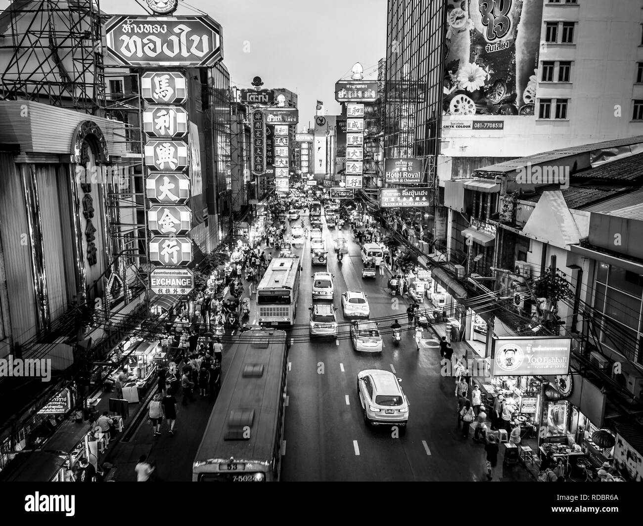 Thailand evening street scene Black and White Stock Photos