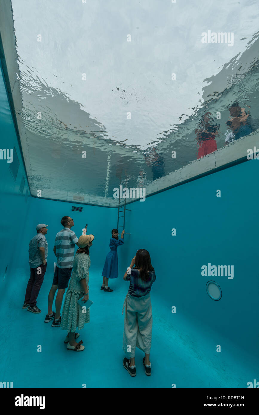 "The Swimming Pool" underwater. Optical illusion work of Leandro Erlich