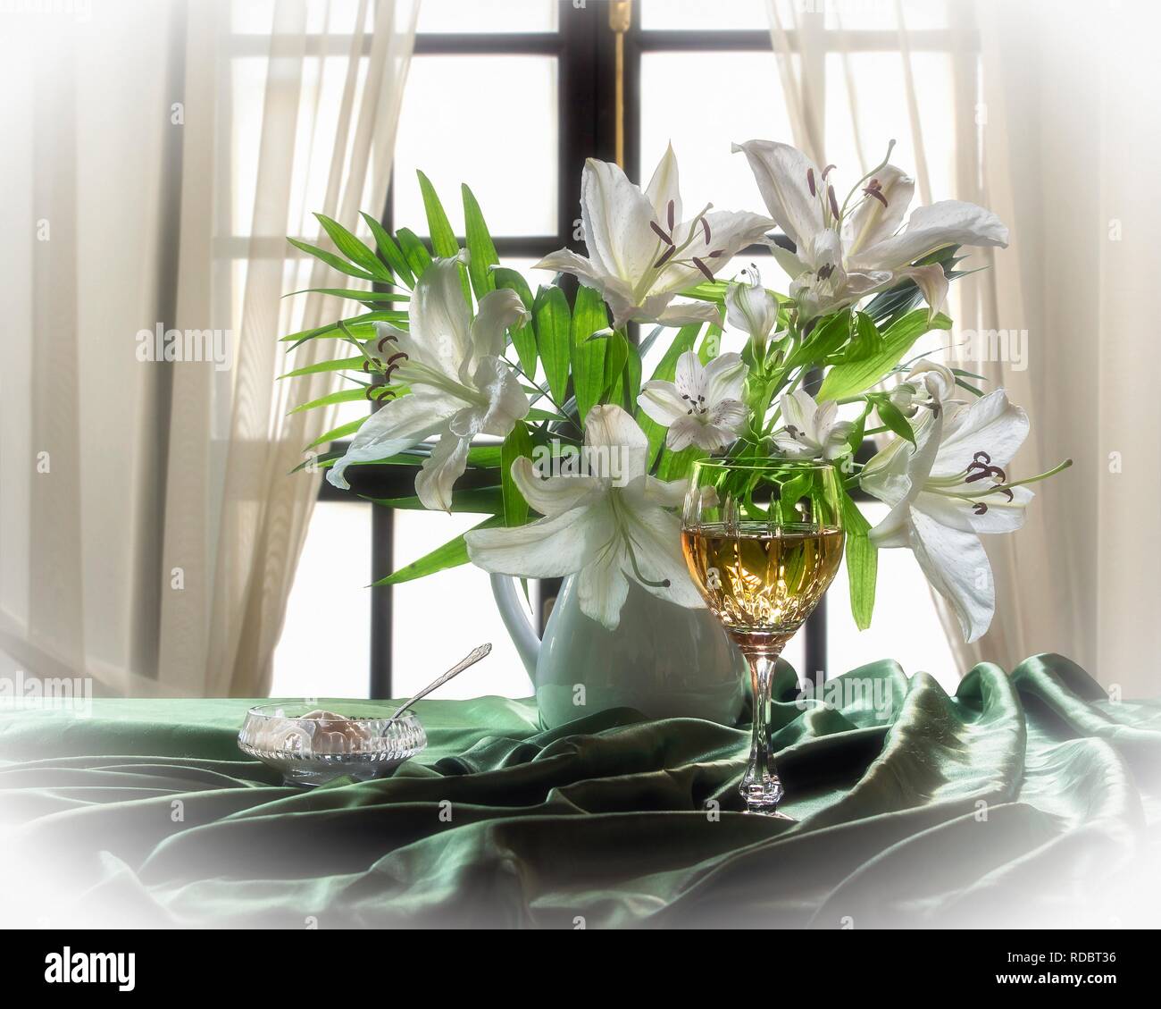 Still life with bouquet of white lily Stock Photo - Alamy