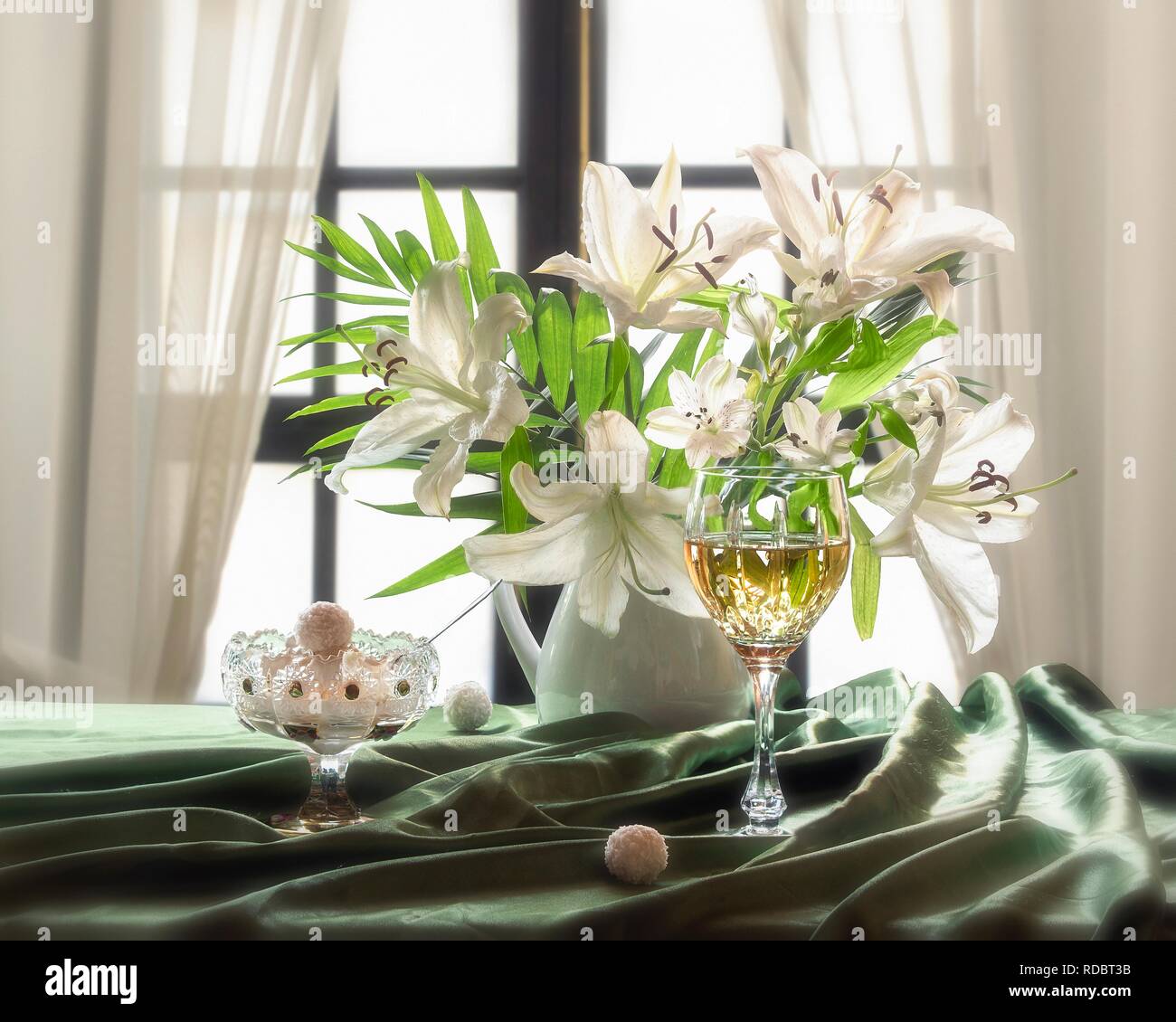 Still life with bouquet of white lily Stock Photo - Alamy