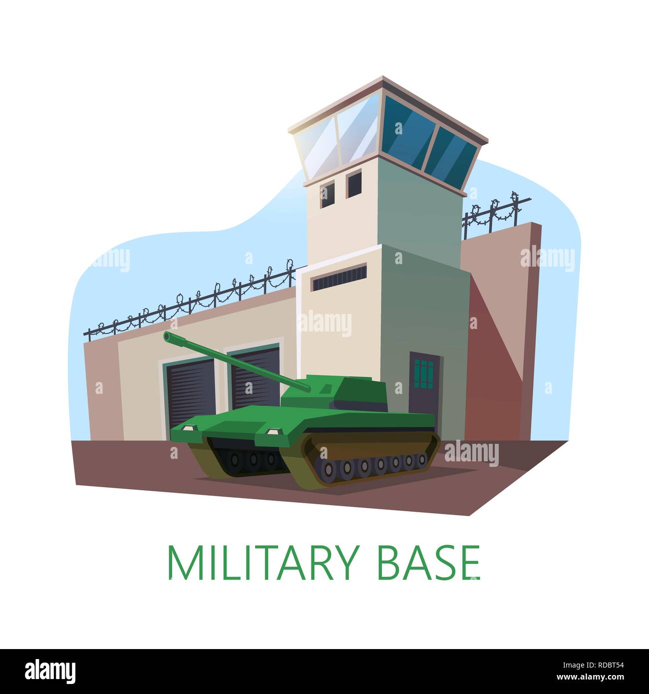 American or USA military base building and tank. Stock Vector