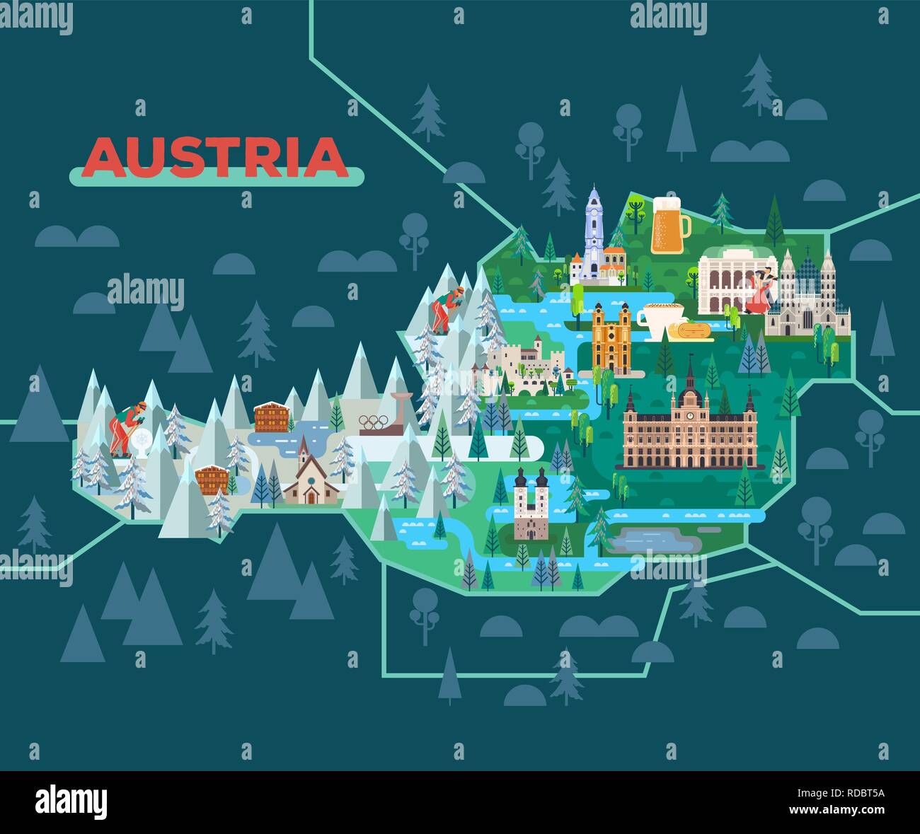 Travel map with landmarks of Austria. Stock Vector