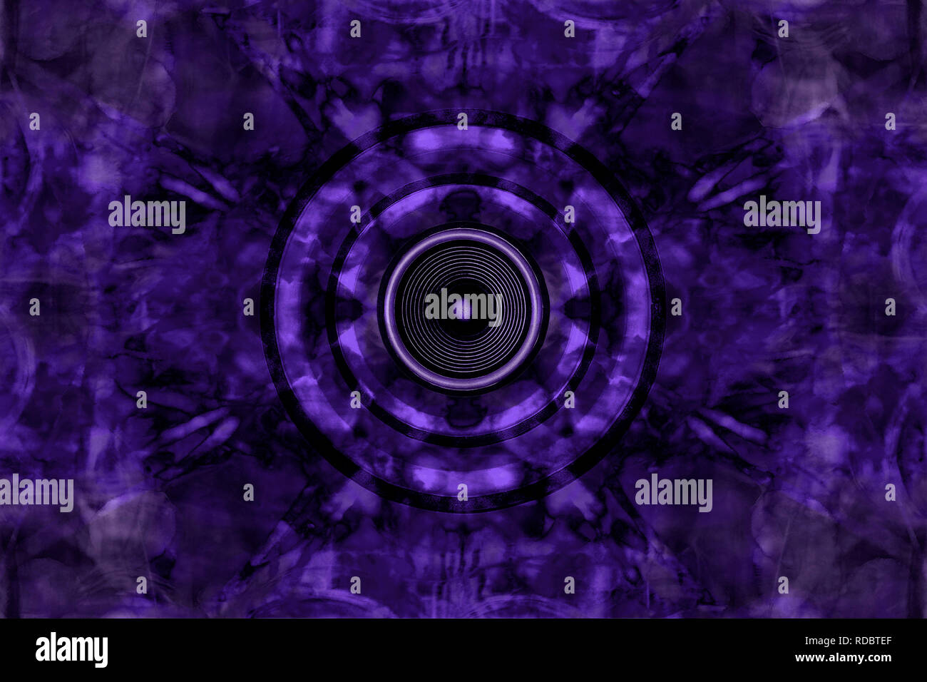 Audio speaker on a violet patterned background Stock Photo