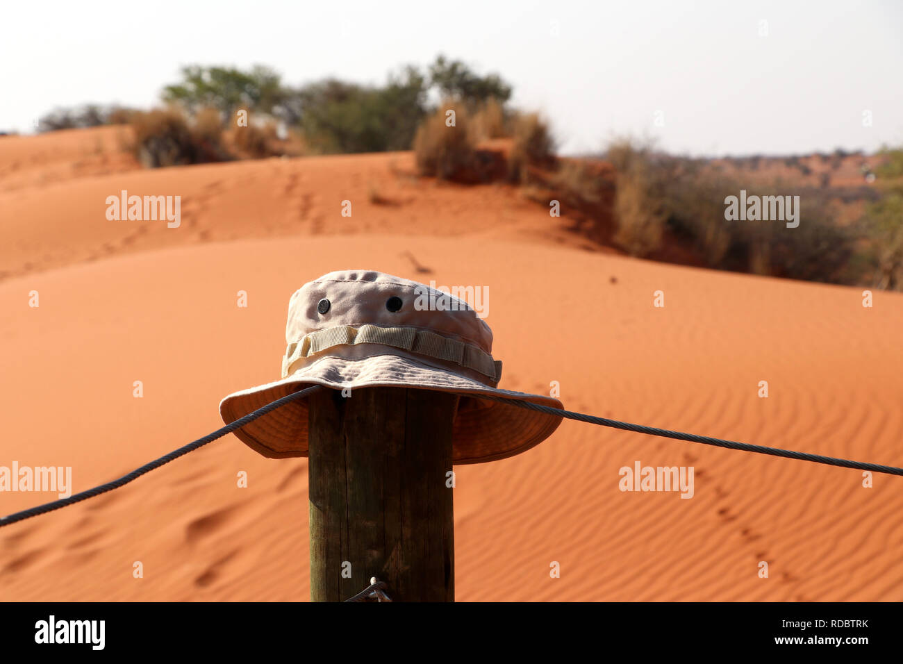 safari hat with beautiful view in the Kalahari desert Namibia Stock Photo Alamy