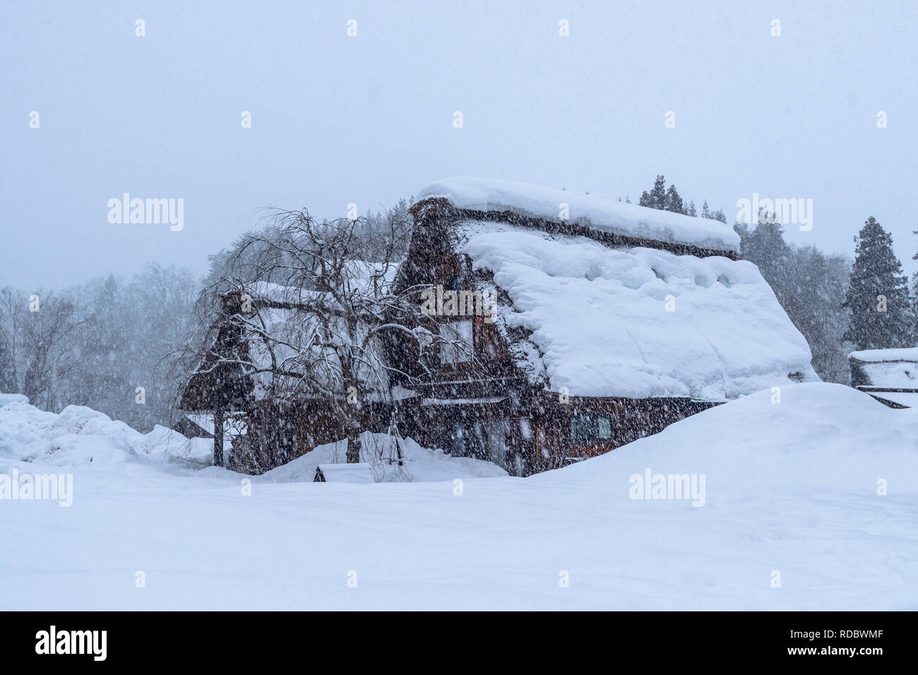 Shirakawago village in winter, UNESCO world heritage sites, Japan. Stock Photo