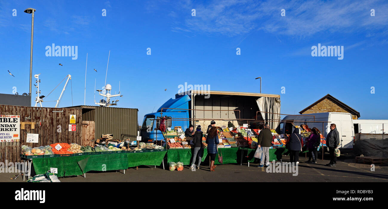 The Fruit and vegetable stall at Amble Market Every Sunday there is a