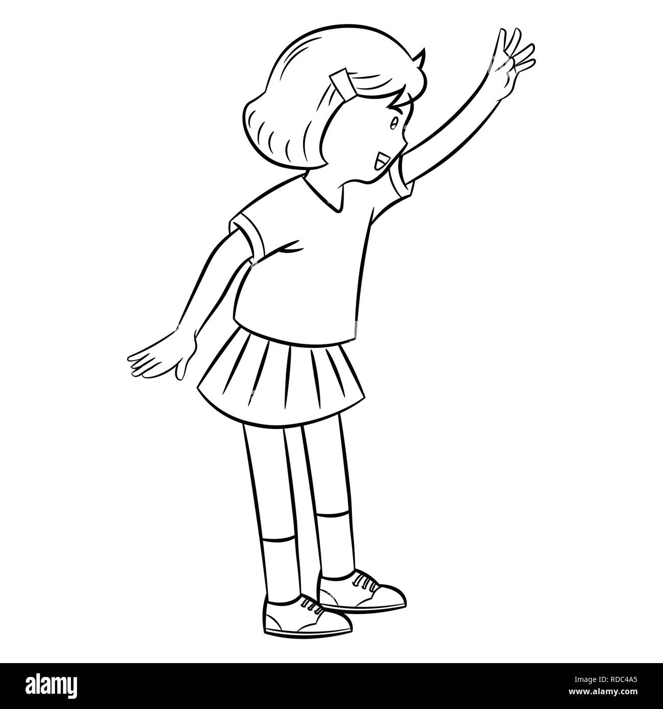 girl waving hands, hand drawn simple line style, vector design illustration Stock Vector