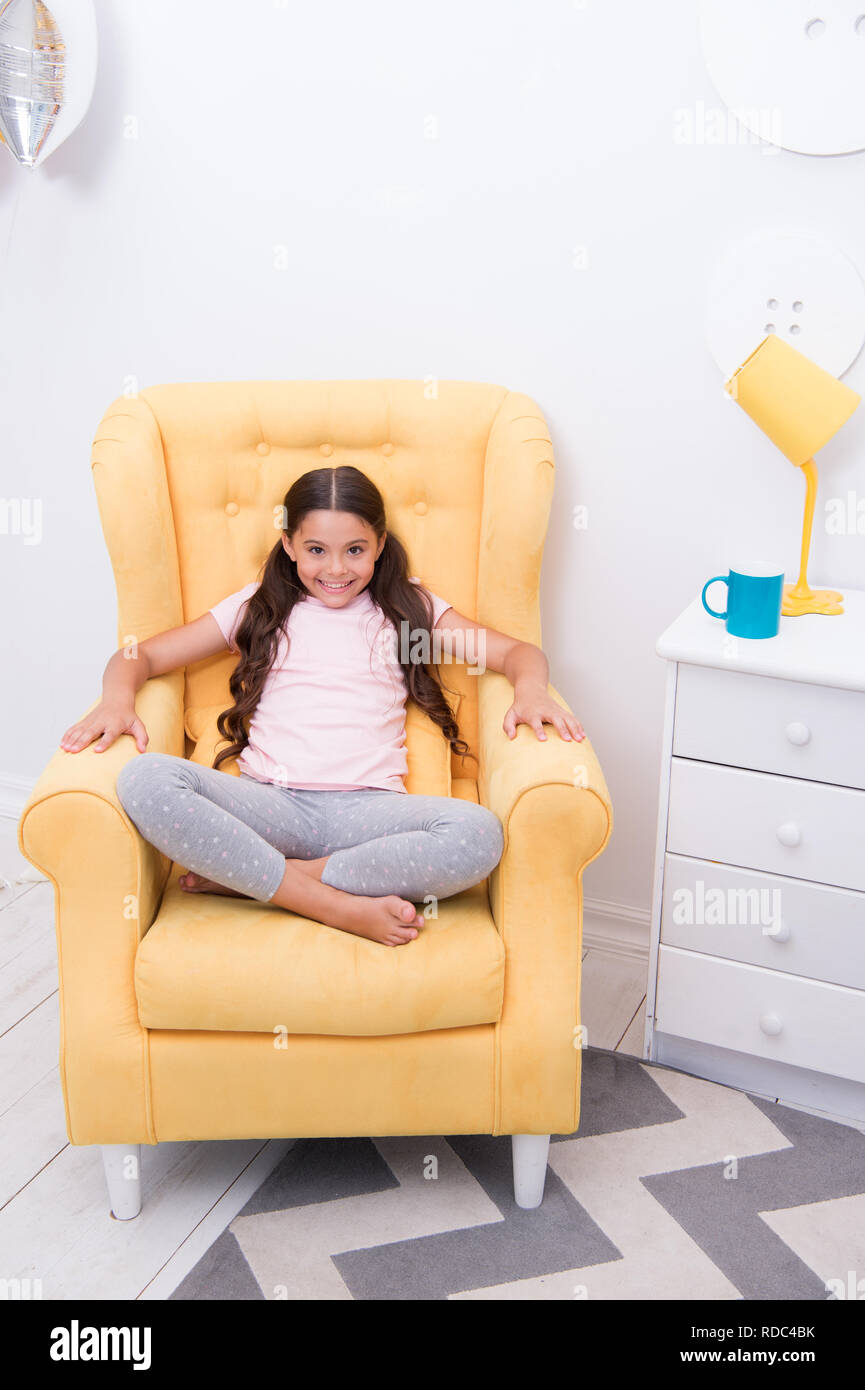 Comfortable Place To Rest Girl Cute Kid Sit Yellow Chair