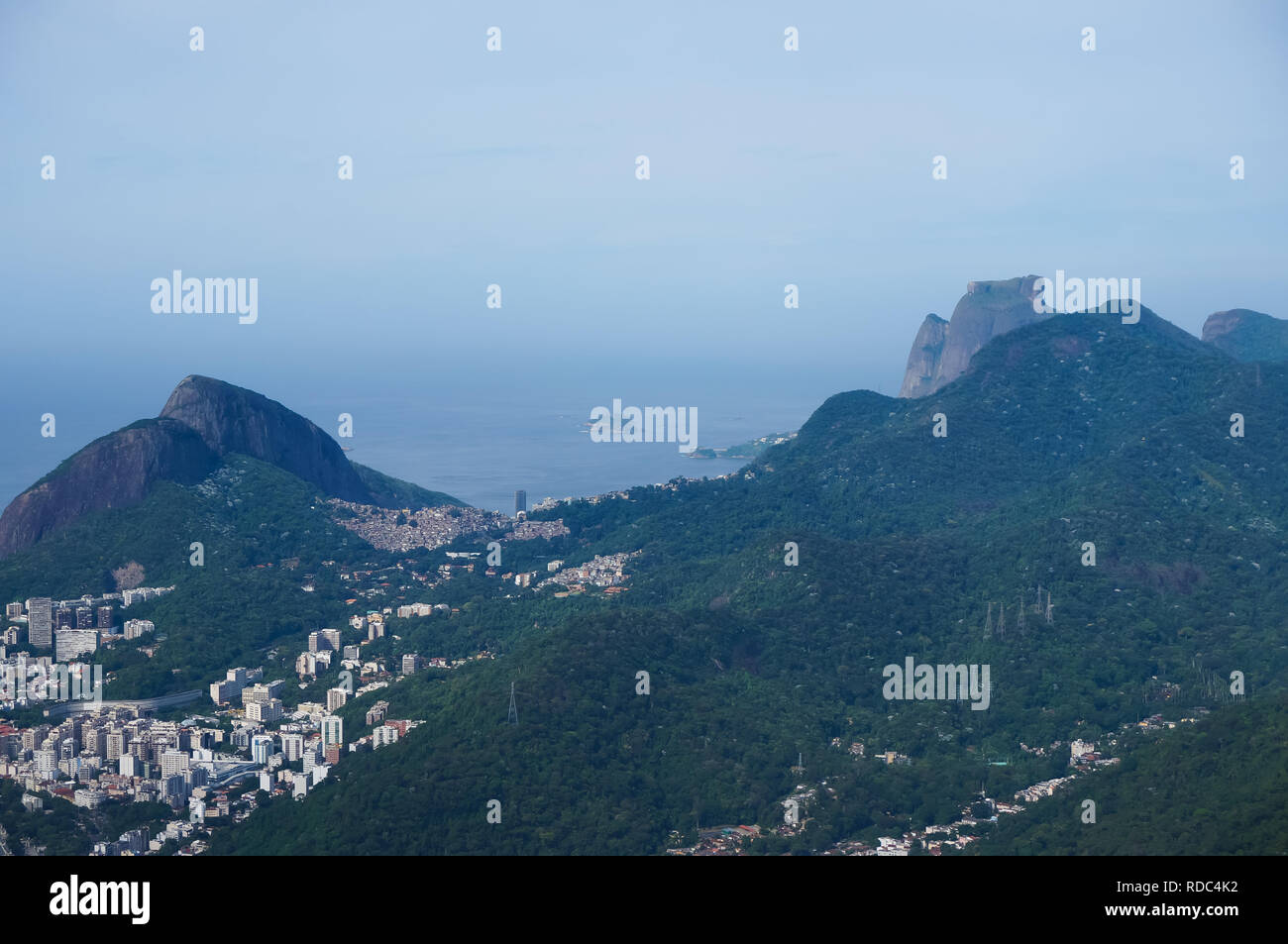 Landscape of Morro Dois Irmaos, Rocinha, Pedra Bonita and Pedra da Gavea, Rio de Janeiro, Brazil Stock Photo