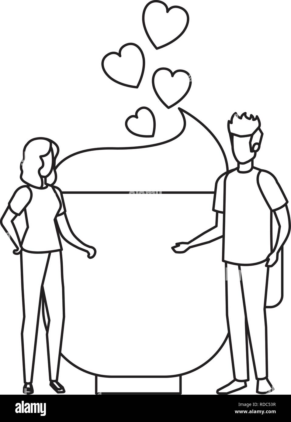 lovers couple with hearts floating and coffee cup Stock Vector Image ...