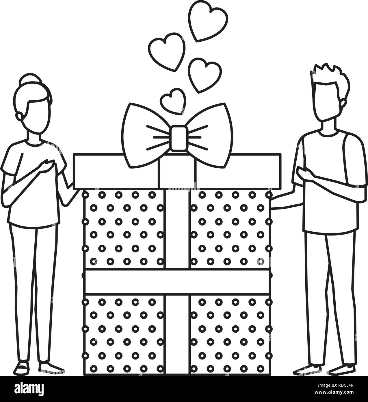 lovers couple with hearts floating and gift Stock Vector Image & Art ...