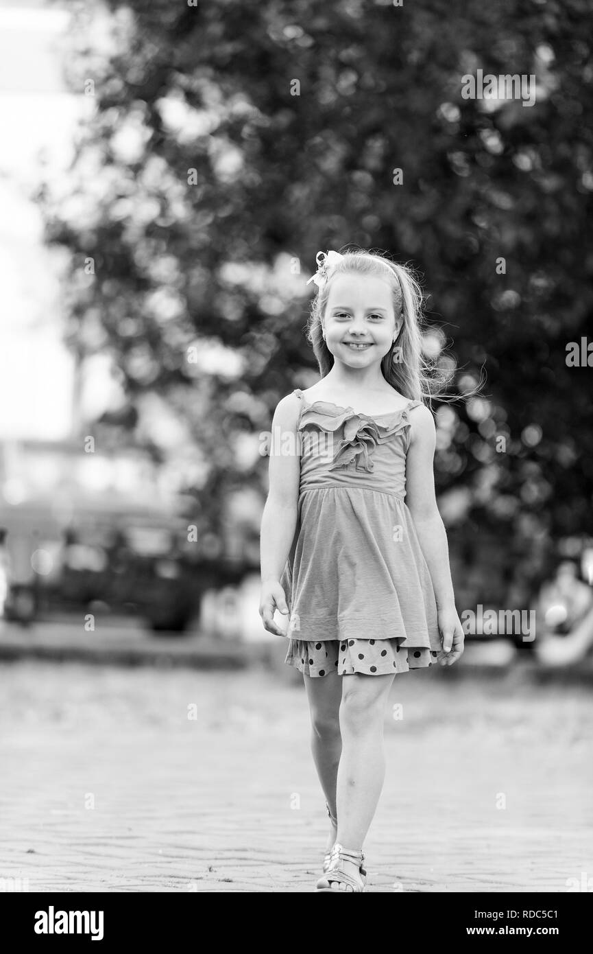 Child Smiling With Long Blond Hair Little Girl Smile In Park On