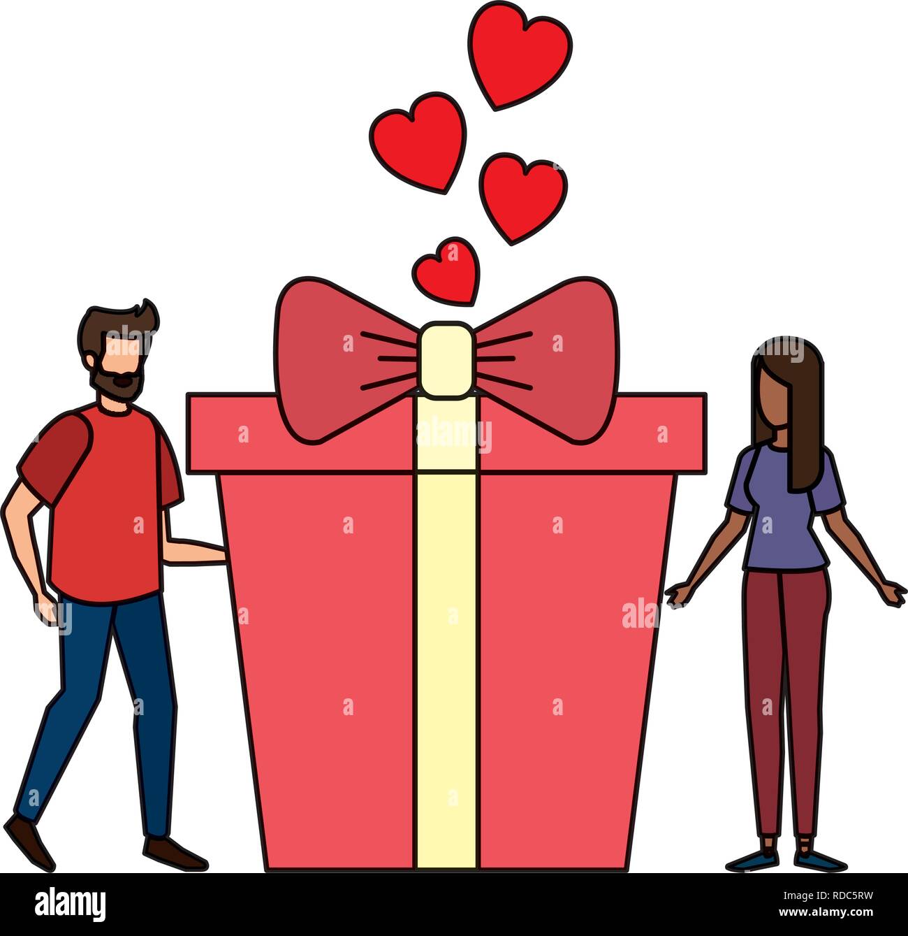 lovers couple with hearts floating and gift Stock Vector Image & Art ...