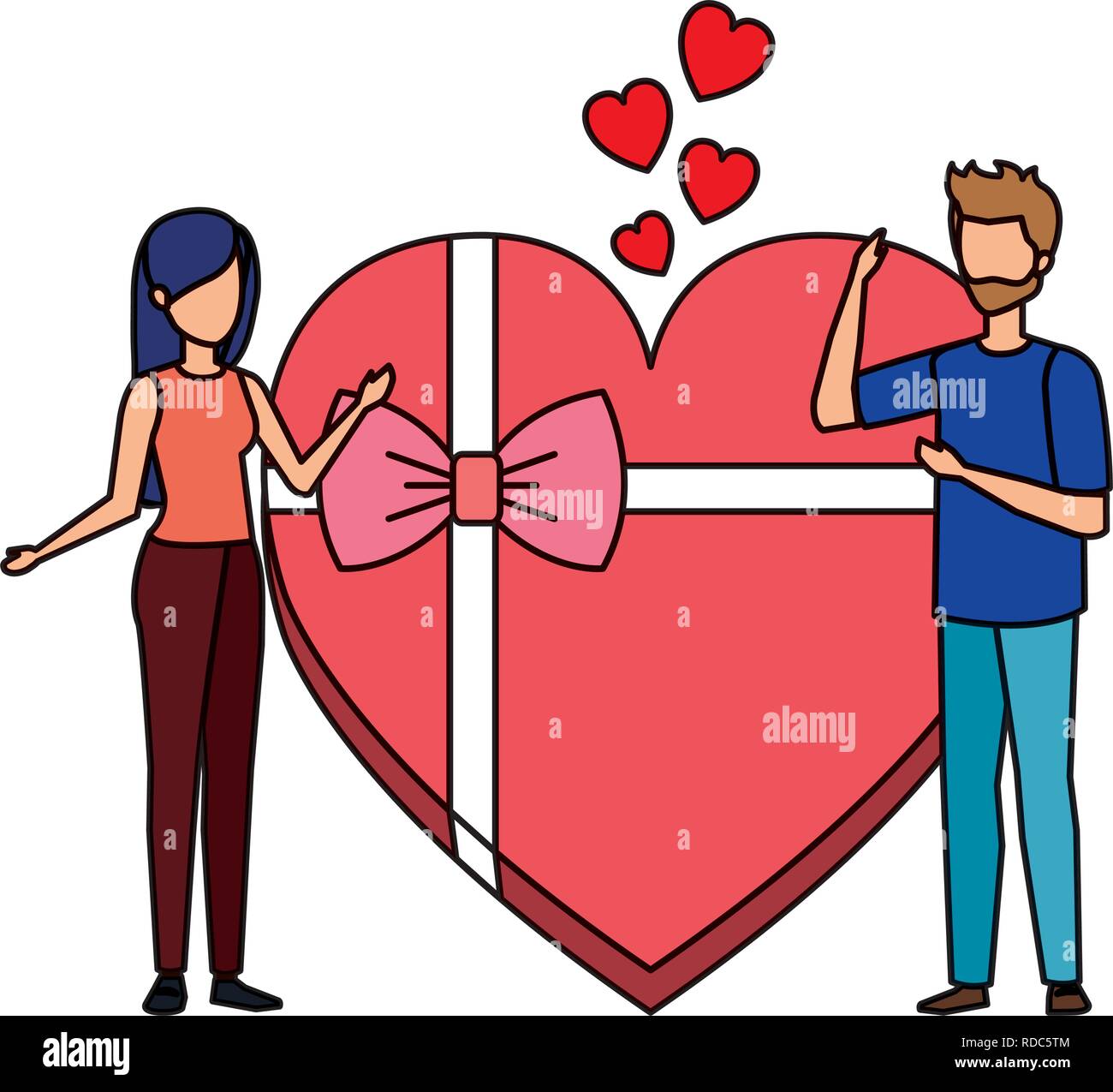 lovers couple with hearts floating and gift Stock Vector Image & Art ...