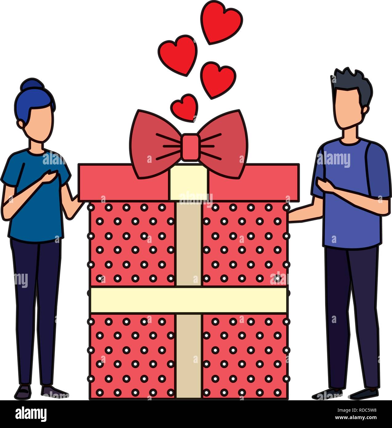 lovers couple with hearts floating and gift Stock Vector Image & Art ...