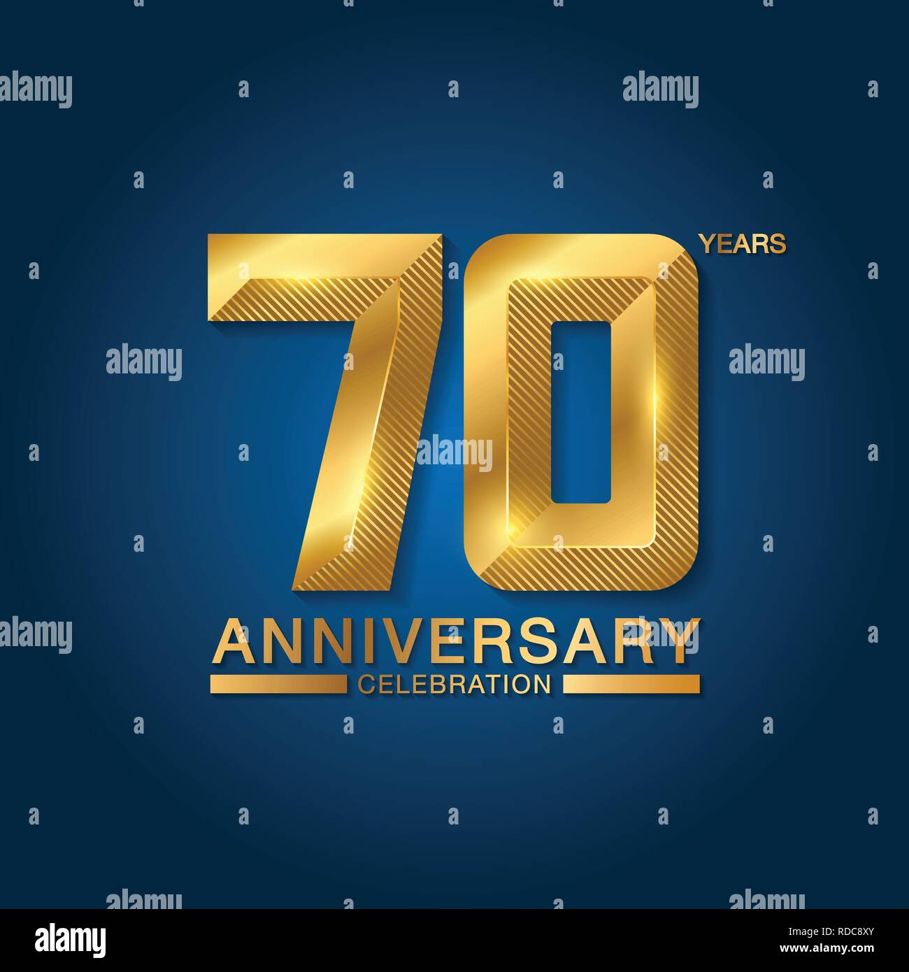 70 years anniversary celebration logotype. Golden anniversary emblem with ribbon. Design for booklet, leaflet, magazine, brochure, poster, web, invita Stock Vector