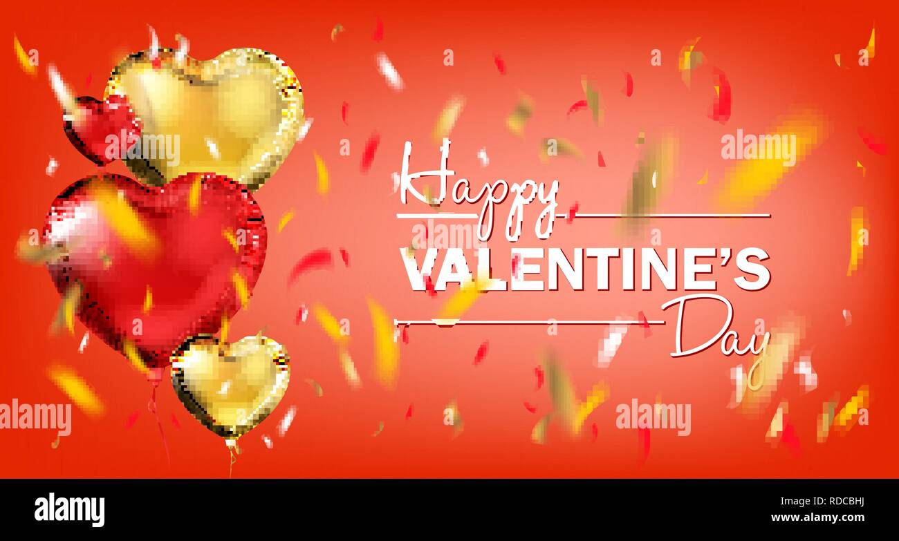 Gold and Red Foil Heart Shape Balloons and Happy Valentines Day ...