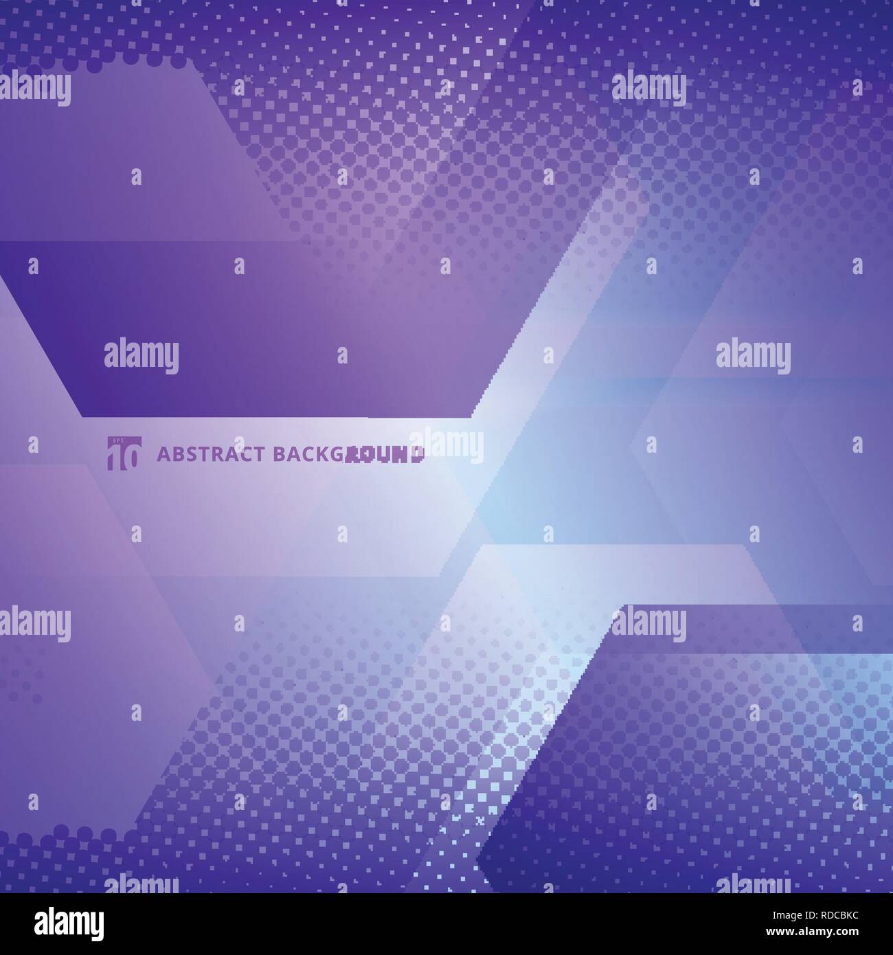 Abstract geometric hexagons overlapping with halftone white and purple ...