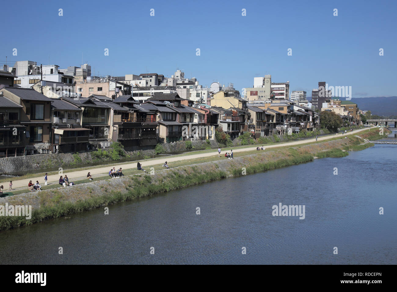 the kamogawa river flowing through kyoto japan Stock Photo