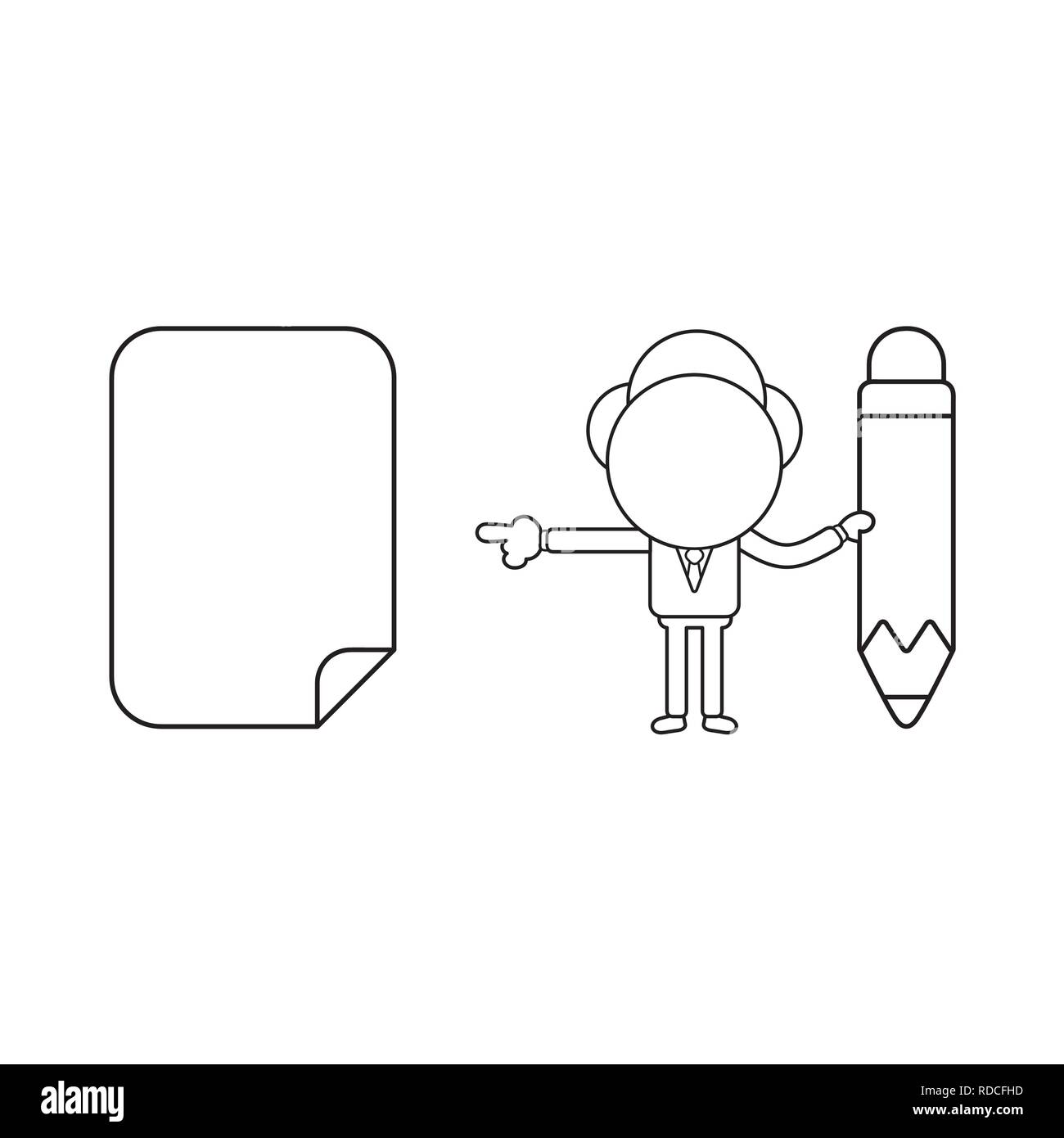 Vector illustration businessman character holding pencil and pointing ...
