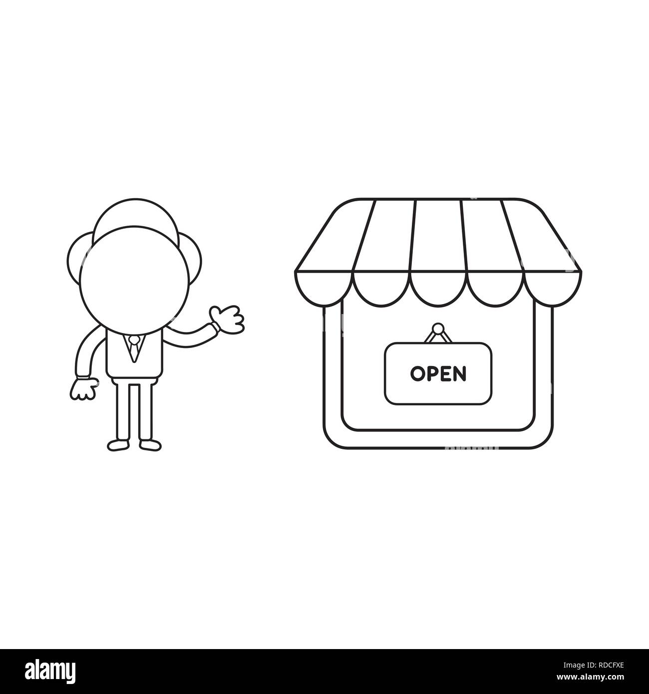 Vector illustration businessman character showing shop store with ...