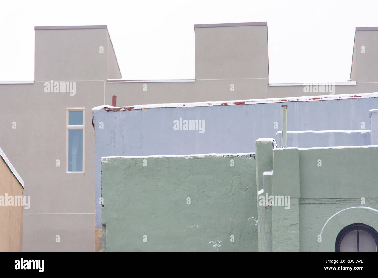 Abstract photograph of layered pastel-colored rooftops Stock Photo - Alamy