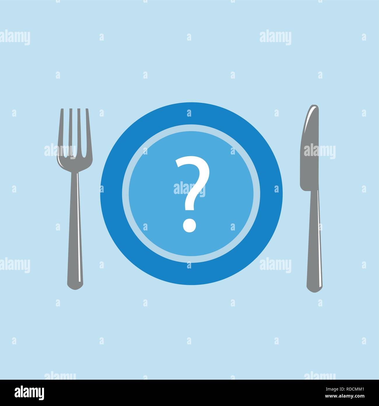 fork spoon and blue plate with question mark vector illustration EPS10