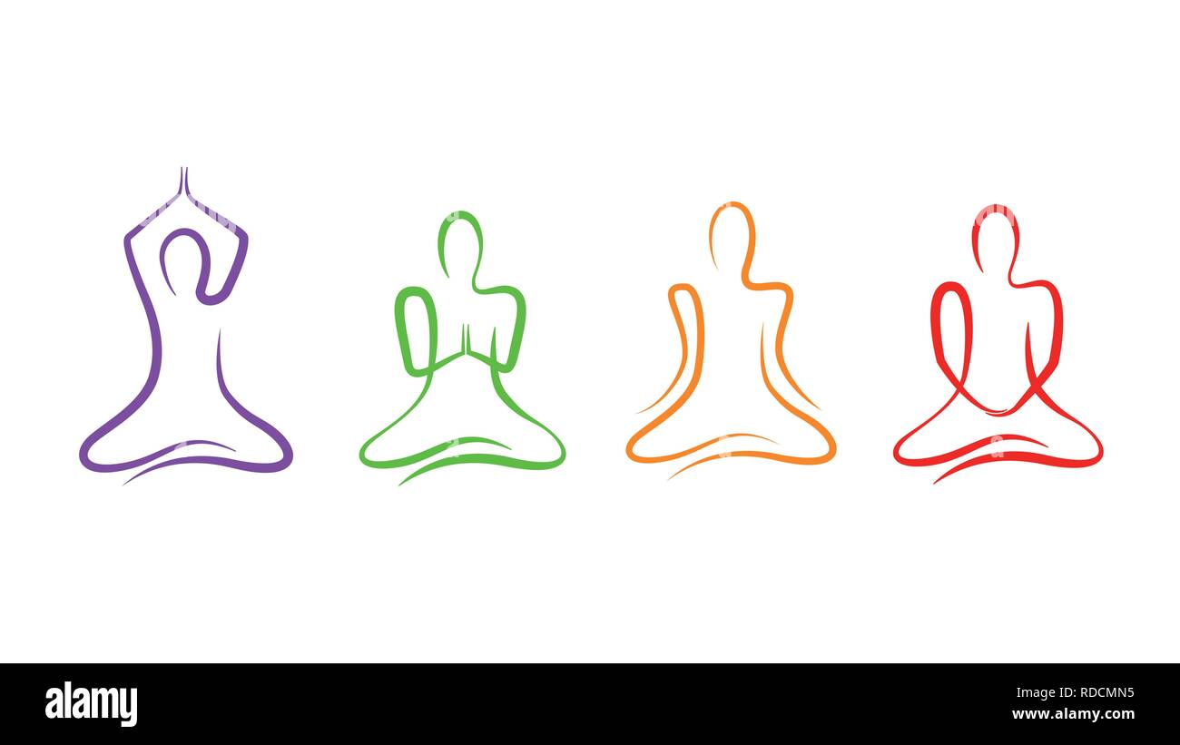 set of colorful yoga poses line drawing vector Illustration EPS10 Stock Vector